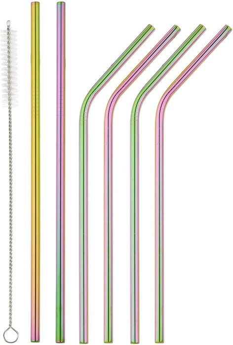 Homiu Forever Straws Includes Cleaning Brush Stainless Steel (Rainbow, 4 Bent + 2 Straight)