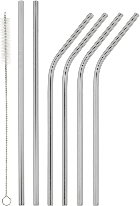 Homiu Stainless Steel Straws Forever Includes Cleaning Brush (Silver, 4 Bent + 2 Straight)
