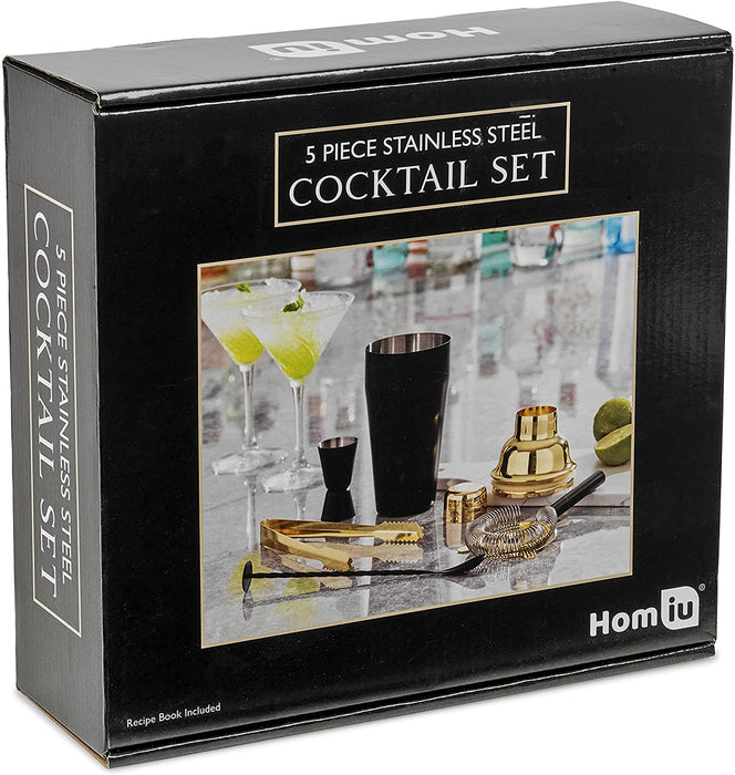 Homiu Black Gold Cocktail Making Kit, Boston Shaker, Stainless Mixer, 5 Pack, Gift