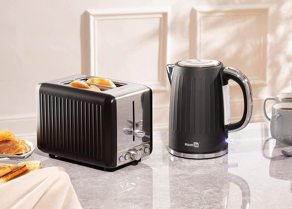 Homiu Cambridge 2 Slice Toaster & Cordless Electric Kettle Stainless Steel Toast