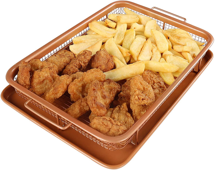 Homiu Rectangle Crisper And Tray Set, Non Stick, Copper, Effect Food Air Fry Chips