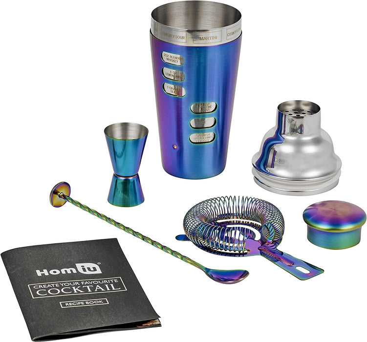 Homiu Rainbow Cocktail Making Kit, Boston Shaker, Stainless Mixer, 4 Pack Kit, Gift