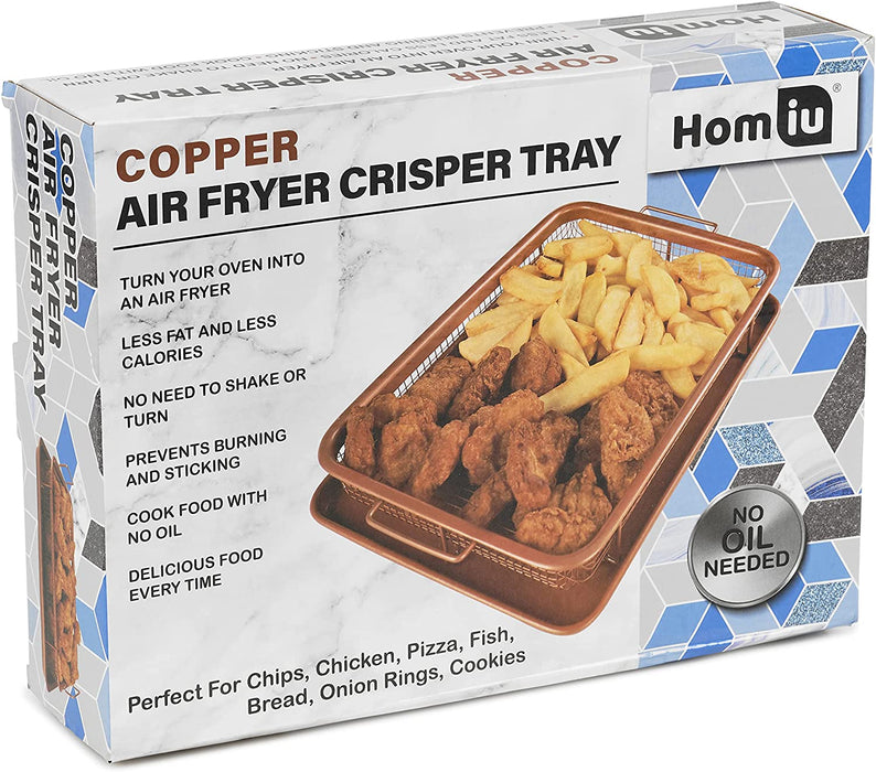 Homiu Rectangle Crisper And Tray Set, Non Stick, Copper, Effect Food Air Fry Chips