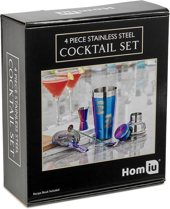 Homiu Rainbow Cocktail Making Kit, Boston Shaker, Stainless Mixer, 4 Pack Kit, Gift