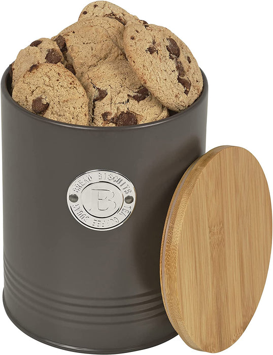 Homiu Biscuit Barrel,Bamboo Lid Food Storage, Grey, Premium Coffee Tea NEW