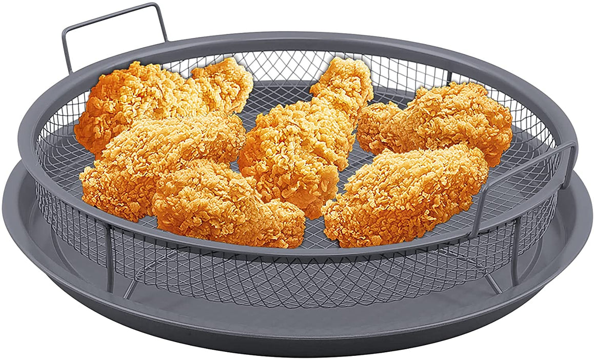 Round Oven Crisper Tray, Non-Stick Air Fry Crisper Basket with Tray, Carbon