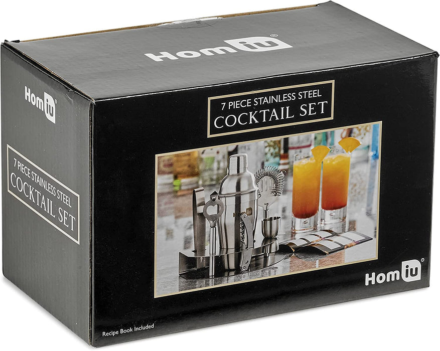 Homiu Deluxe Cocktail Stainless Steel Bar Gift 8 Piece Set with Elegant Table Stand