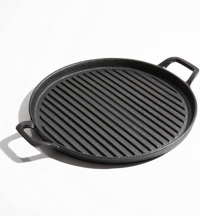 Homiu Round Grey Cast Iron Griddle Plate, Frying, Enamel Pan Grill, BBQ, Skillet, NEW
