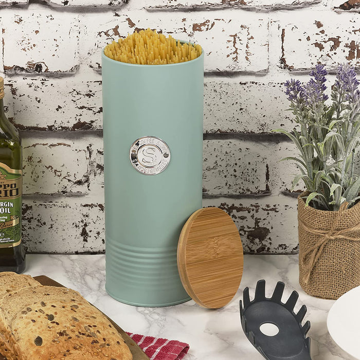 Pasta Storage Canister, Jar Holder Storage, Teal Spaghetti, Rice, Food, Kitchen