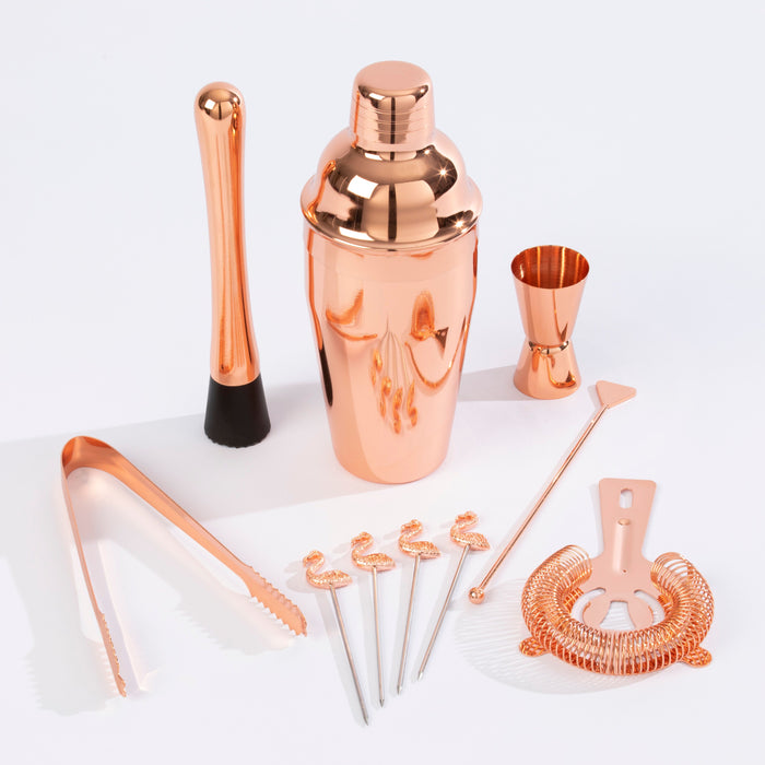 Homiu Copper Cocktail Making 10 Pack, Rose Gold, Boston Shaker, Stainless, Mixer Set