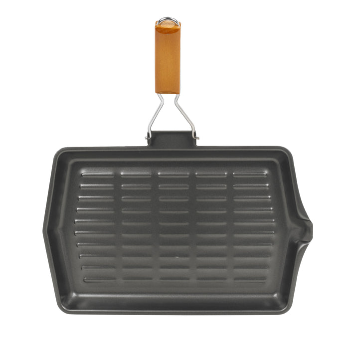 Homiu Griddle Pan Plate, Carbon Steel, Non-Stick Ridge Surfaces with Folding Handle for Stoves and Grills, Large