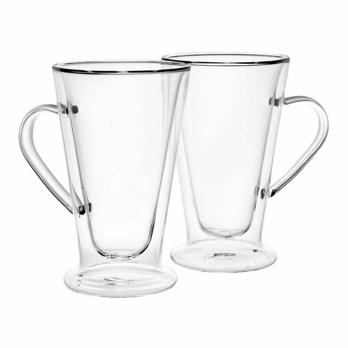 Homiu Double Walled Coffee or Tea Glasses Borosilicate Thermo Glass Cups Tall with Handle 380ml