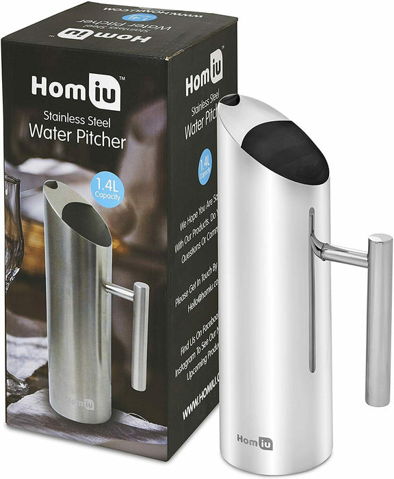 Homiu Pitcher, Ice Fruit Guard 1.4L, Stainless Steel, Water Jug Ice Mirror Dishwash