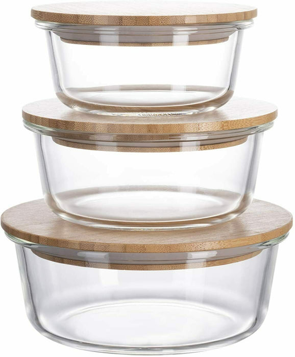 Homiu Glass Food/Storage Container with Bamboo Lid Airtight Leakproof, Round NEW