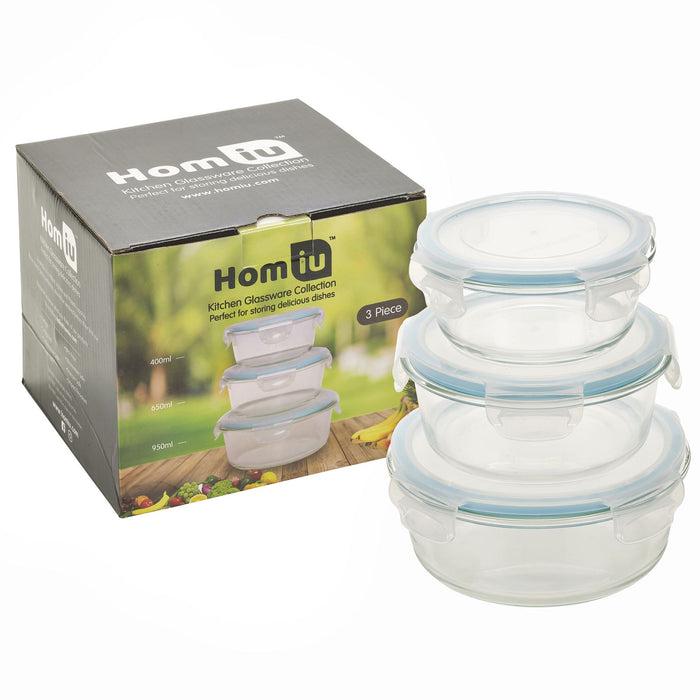 Homiu Round Glass Container, Food Storage Sets with Lids 6 piece set
