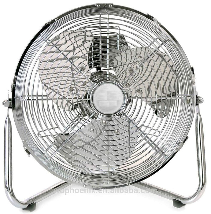 Homiu Air Circulator Chrome Metal High-Velocity Cold Adjustable Floor Fan 18''